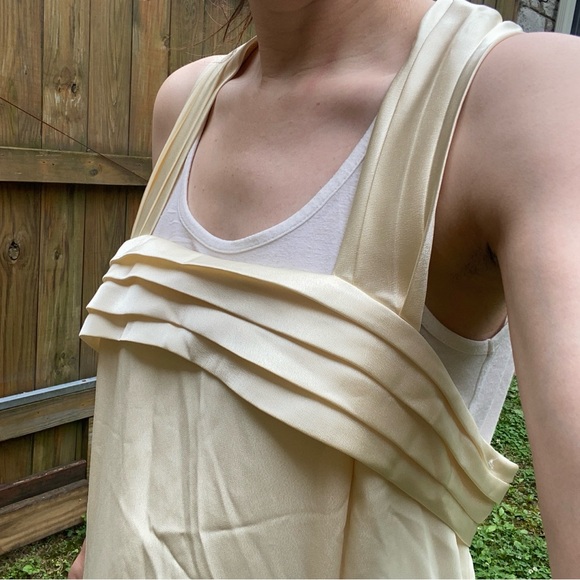 Classic sleeveless formal A line maxi dress wedding formal pleats cream S - Picture 4 of 15